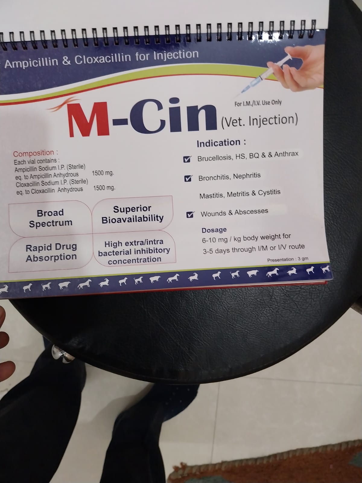 M-Cin veterinary injection Ampicillin and Cloxacillin for cattle
